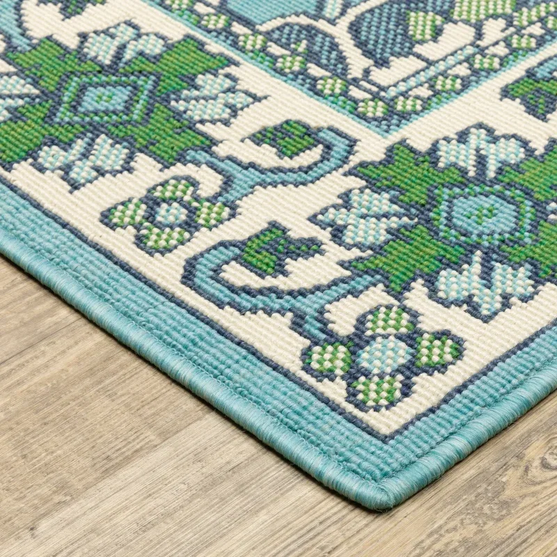 Tapete Regata Medallón en Verde con Azul, detalle de la textura 3