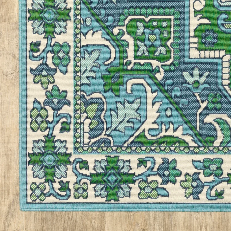 Tapete Regata Medallón en Verde con Azul, detalle de la textura 4