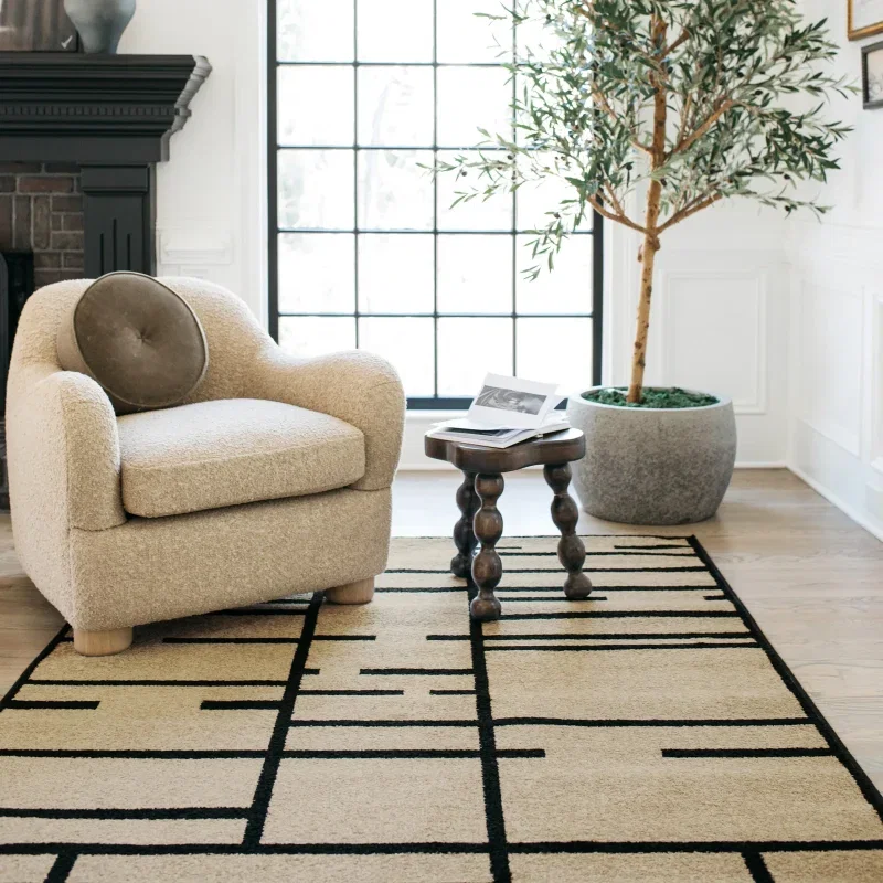 Tapete Reyna Bloques en Beige con Negro