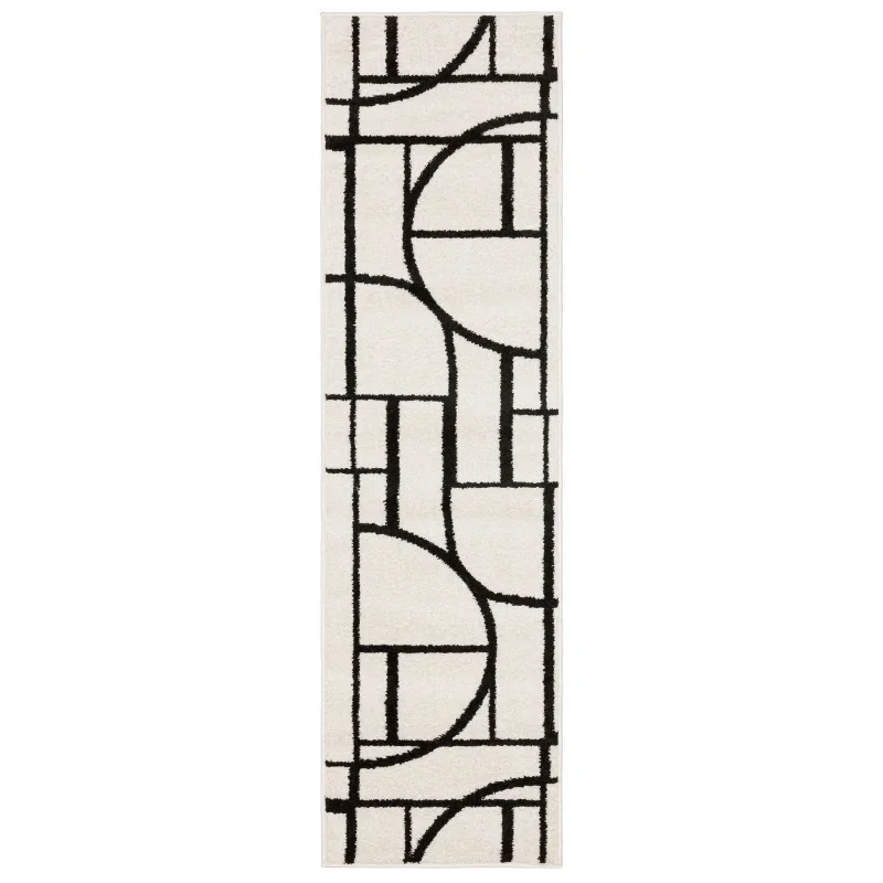 Tapete Reyna Deco en Marfil con Negro, versión corredor