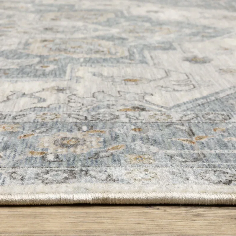 Tapete Soberano Medallón Heriz en Azul Piedra, detalle de la textura