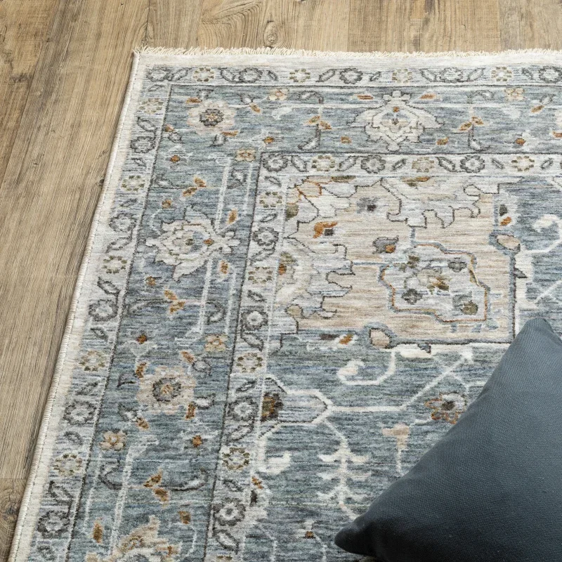Tapete Soberano Medallón Heriz en Azul Piedra sobre el piso 3