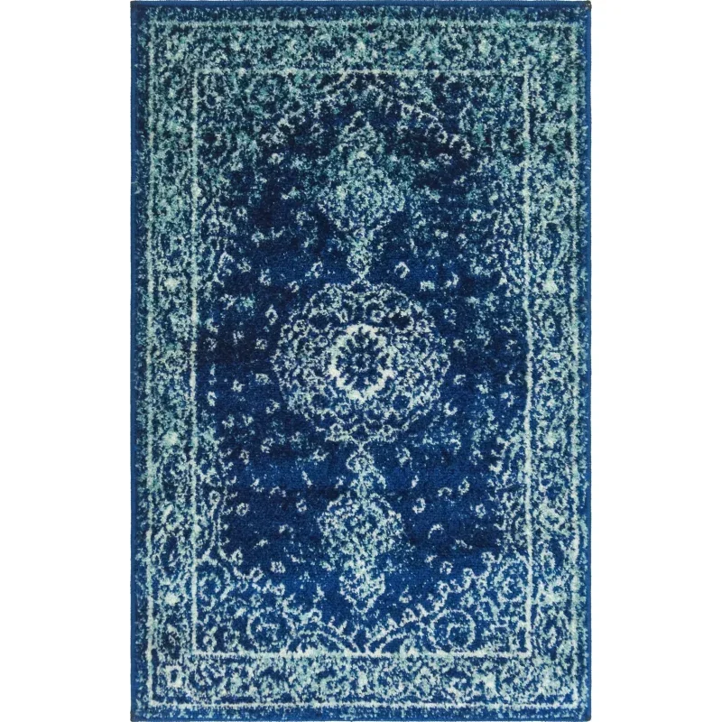 Tapete Prismático Damasco Ornamental en Azul Marino
