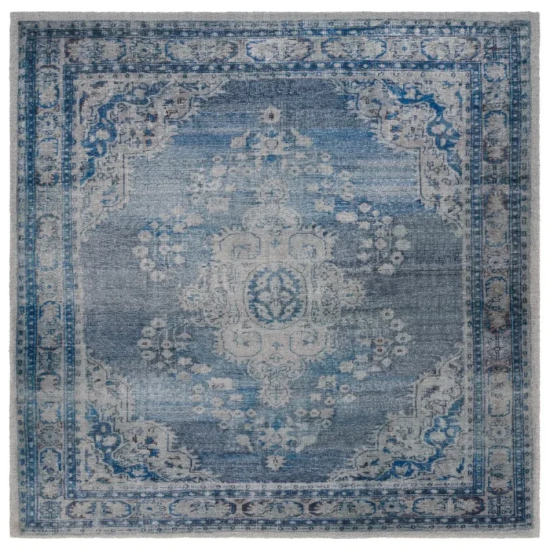 Tapete Pátina Medallón Circular en Azul con Gris