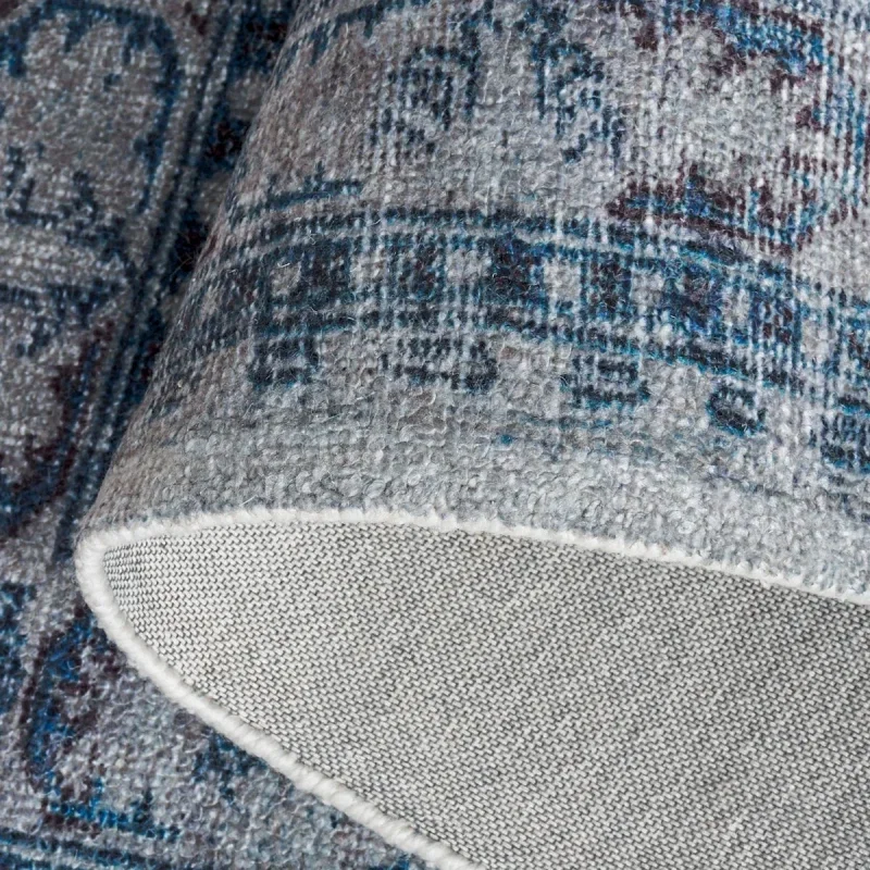 Tapete Pátina Medallón Circular en Azul con Gris