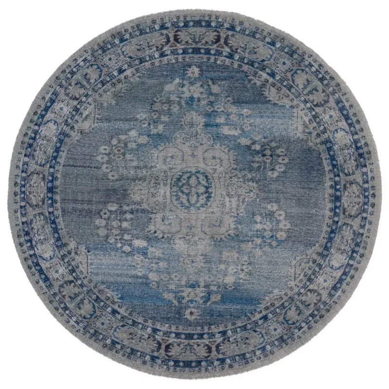 Tapete Pátina Medallón Circular en Azul con Gris