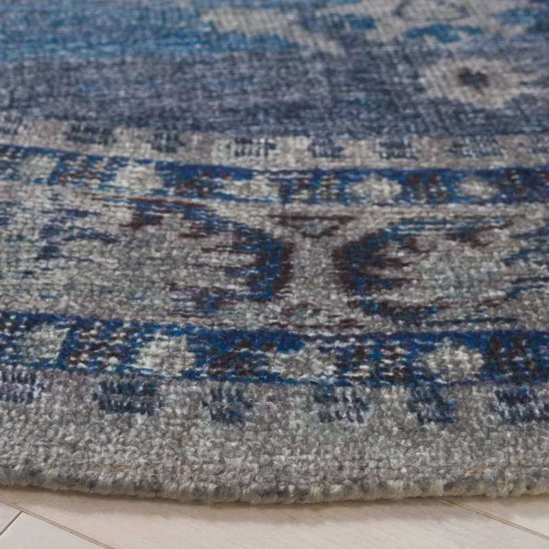 Tapete Pátina Medallón Circular en Azul con Gris
