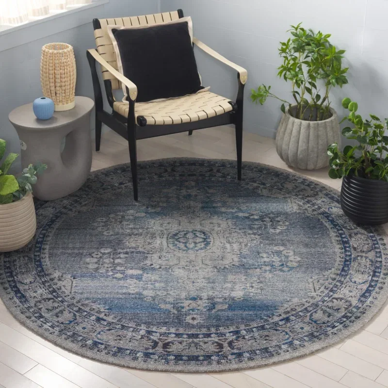 Tapete Pátina Medallón Circular en Azul con Gris