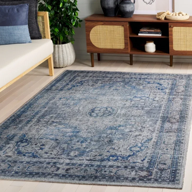 Tapete Pátina Medallón Circular en Azul con Gris