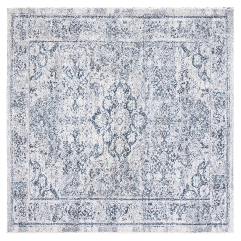 Tapete Pátina Medallón Floral Persa en Aguamarina con Azul