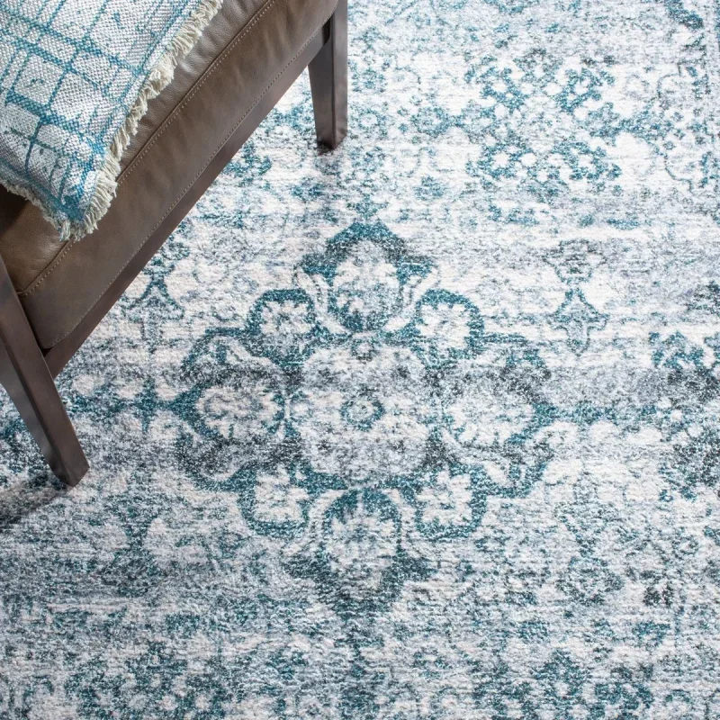 Tapete Pátina Medallón Floral Persa en Aguamarina con Azul