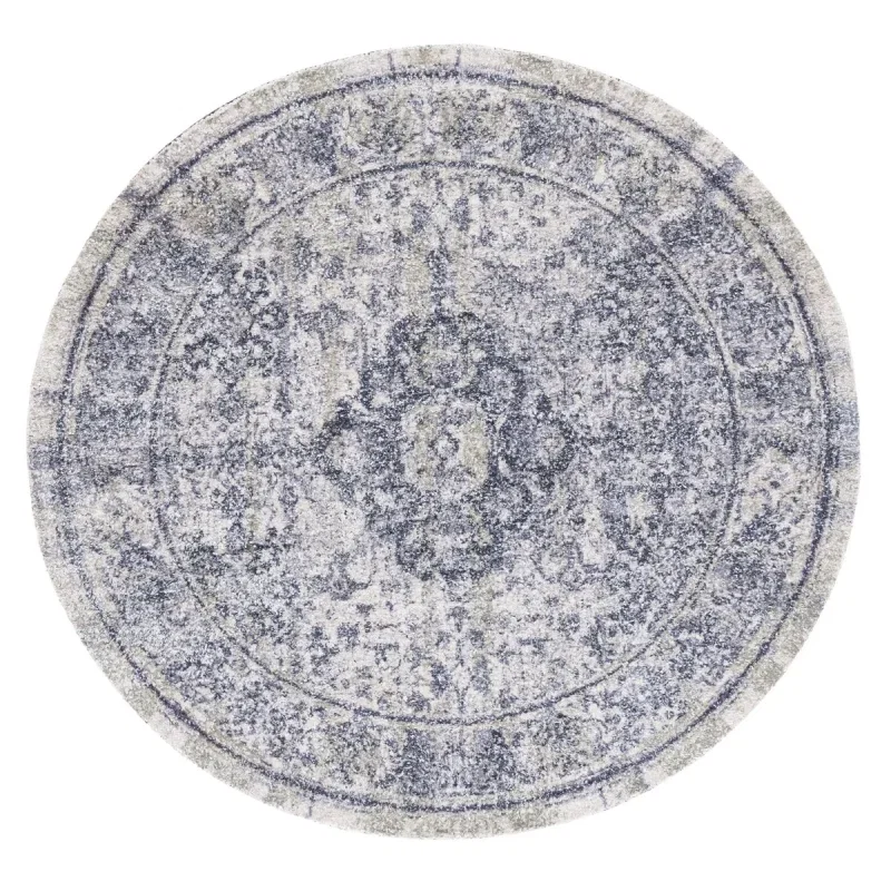 Tapete Pátina Medallón Floral Persa en Azul Marino con Verde Salvia