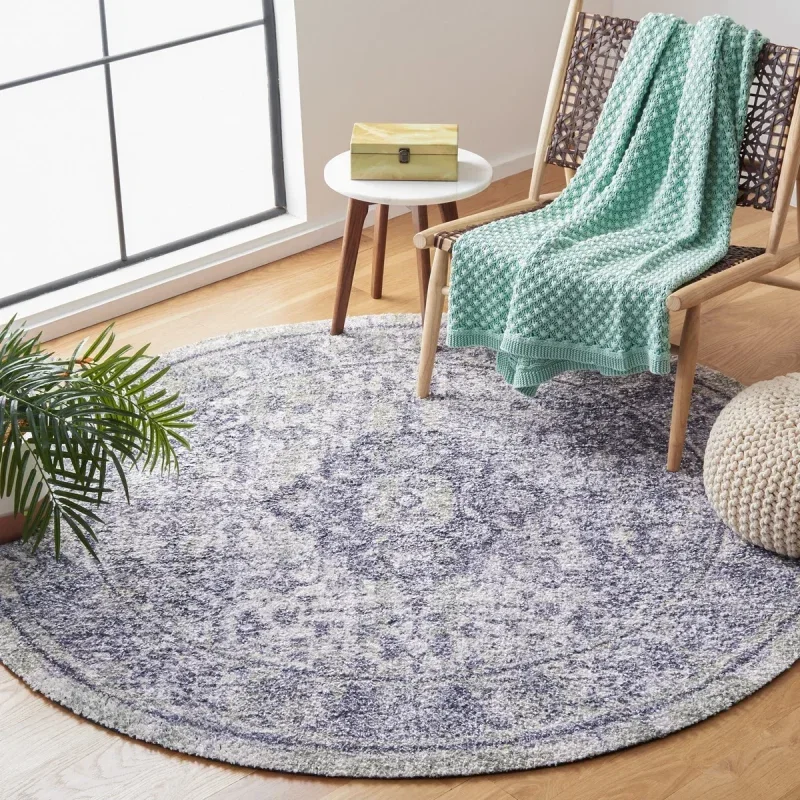 Tapete Pátina Medallón Floral Persa en Azul Marino con Verde Salvia