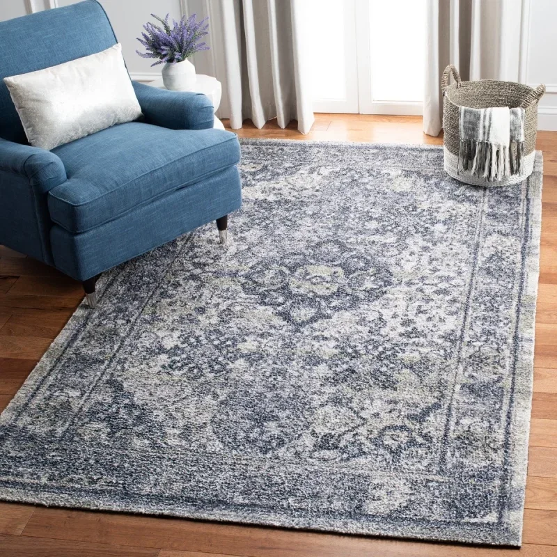 Tapete Pátina Medallón Floral Persa en Azul Marino con Verde Salvia