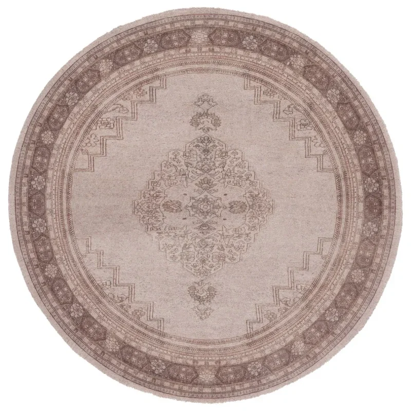 Tapete Pátina Medallón Monocromático en Gris con Beige