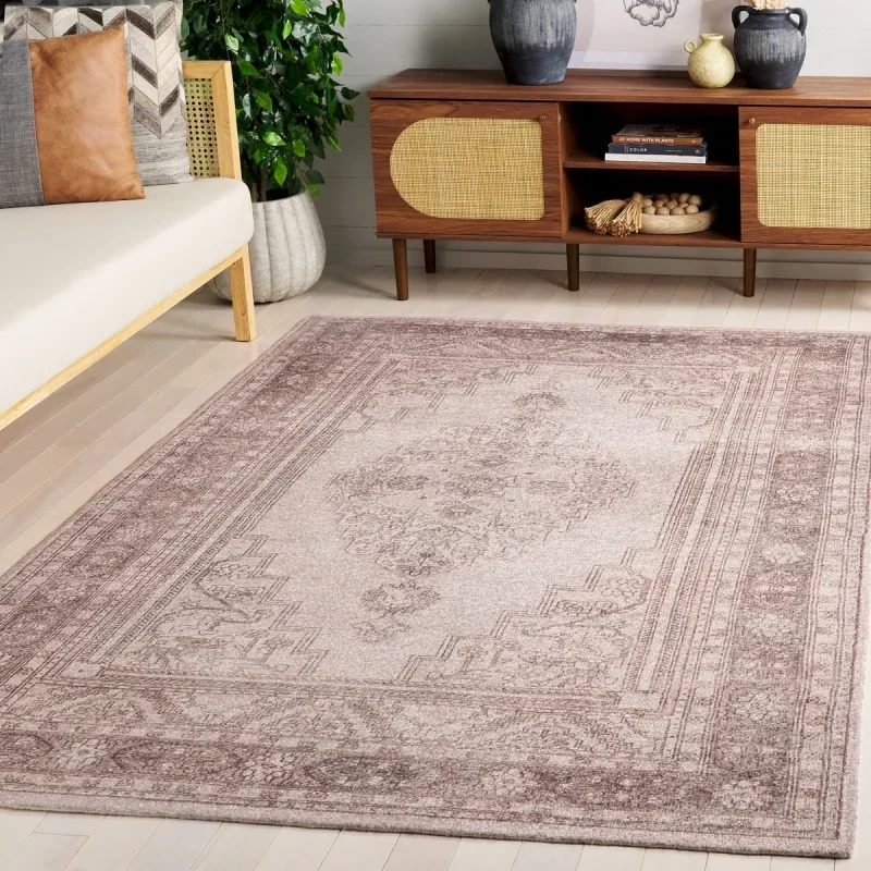 Tapete Pátina Medallón Monocromático en Gris con Beige