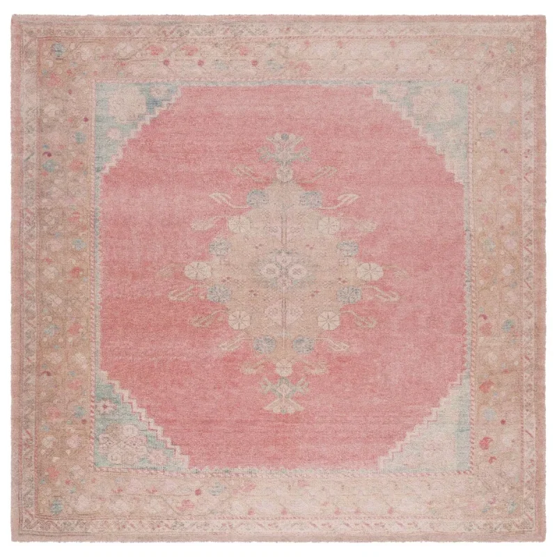 Tapete Pátina Medallón Oval en Rosa con Beige