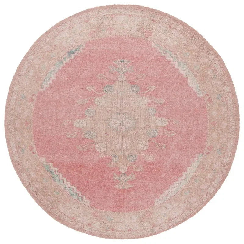 Tapete Pátina Medallón Oval en Rosa con Beige