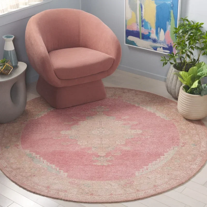 Tapete Pátina Medallón Oval en Rosa con Beige