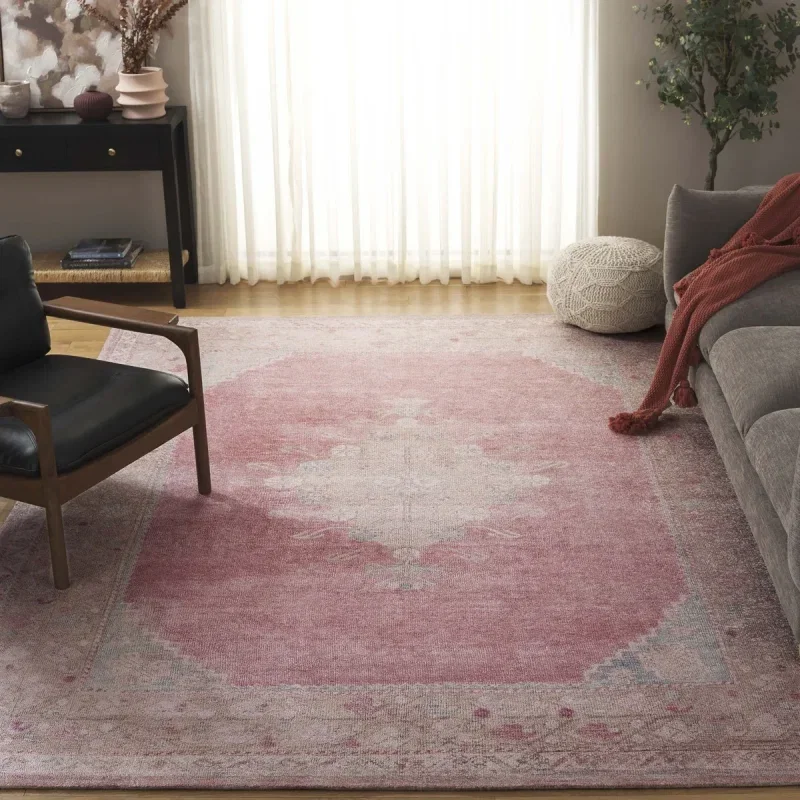 Tapete Pátina Medallón Oval en Rosa con Beige