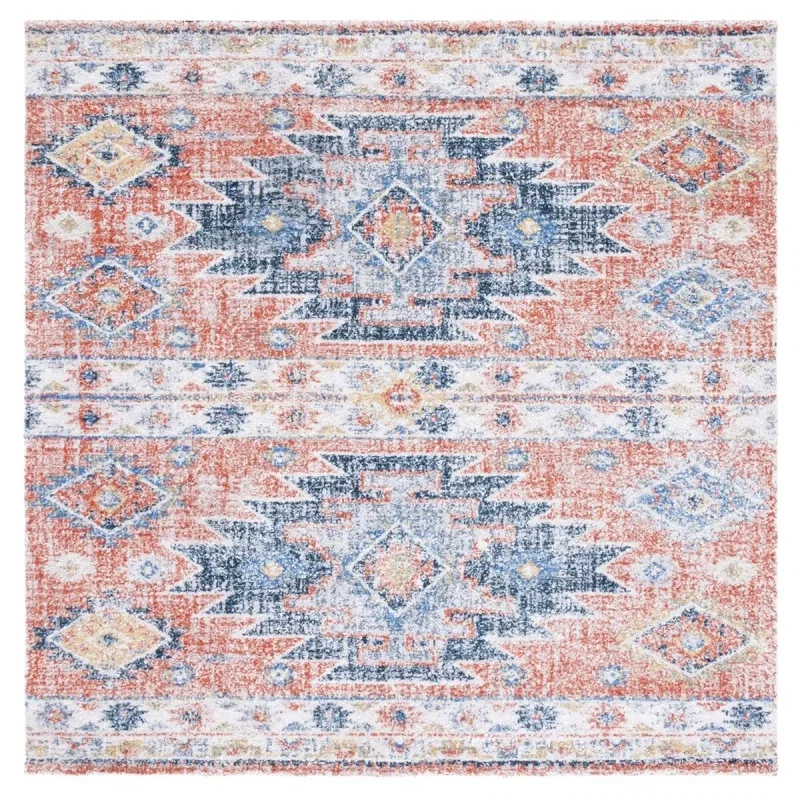Tapete Pátina Rombos Tribales en Azul con Terracota