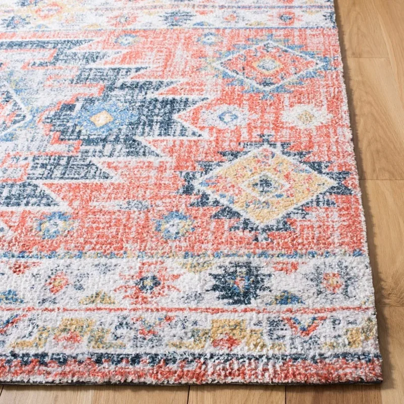 Tapete Pátina Rombos Tribales en Azul con Terracota