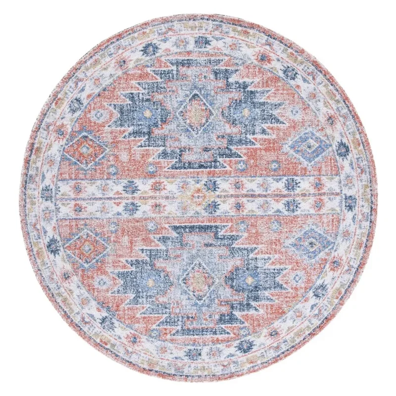 Tapete Pátina Rombos Tribales en Azul con Terracota