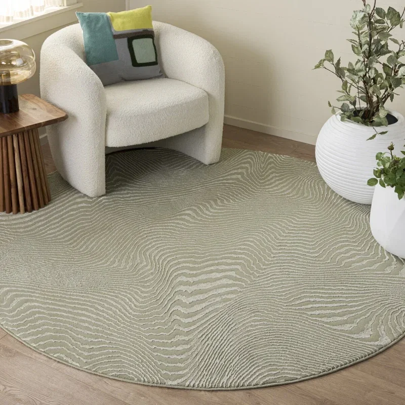 Tapete Renace Ondas Concéntricas en Verde Salvia con Marfil