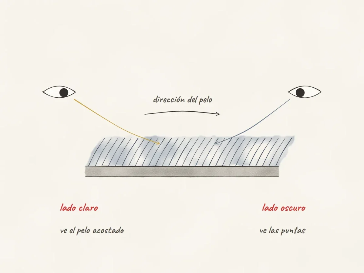 Dibujo de las fibras inclinadas de un tapete vistas desde el lado claro y el lado oscuro