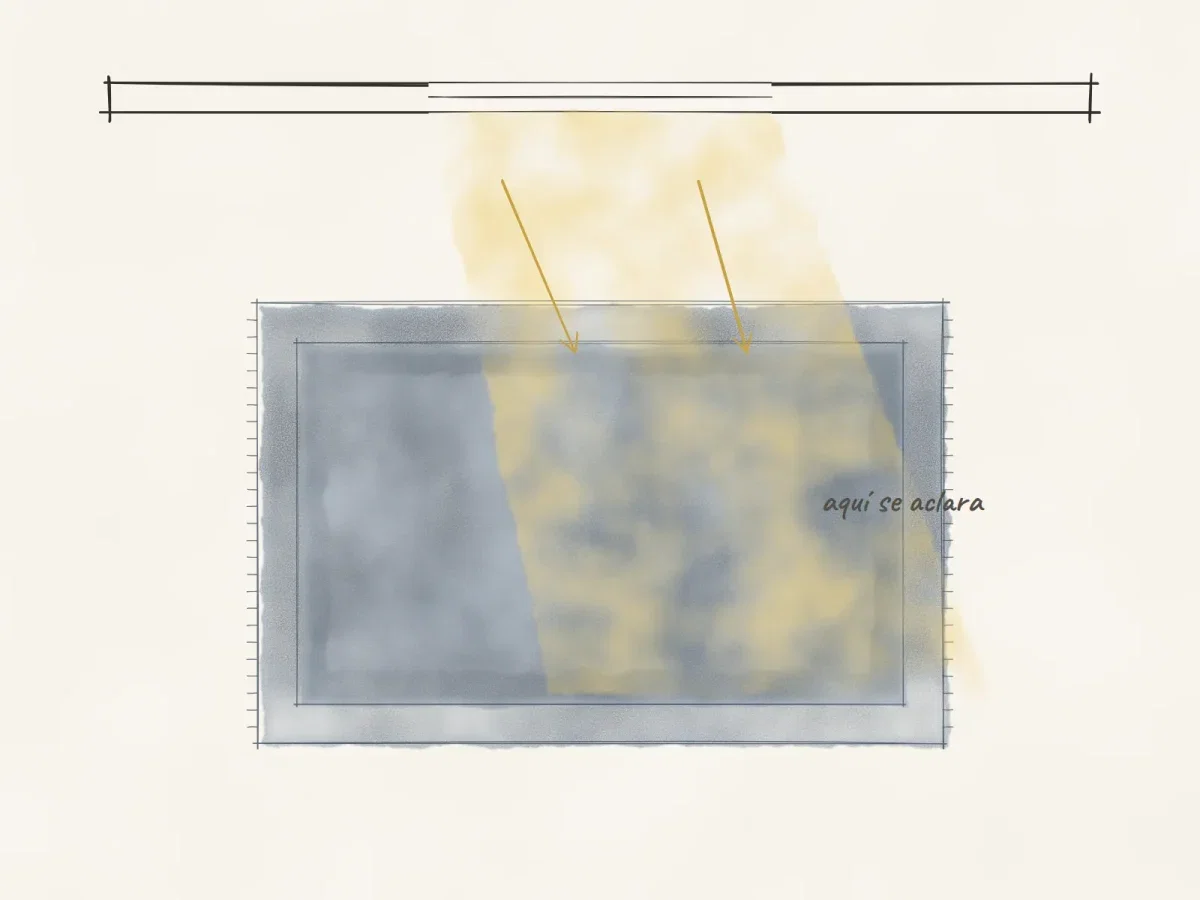 Dibujo de la luz de una ventana cayendo sobre un tapete