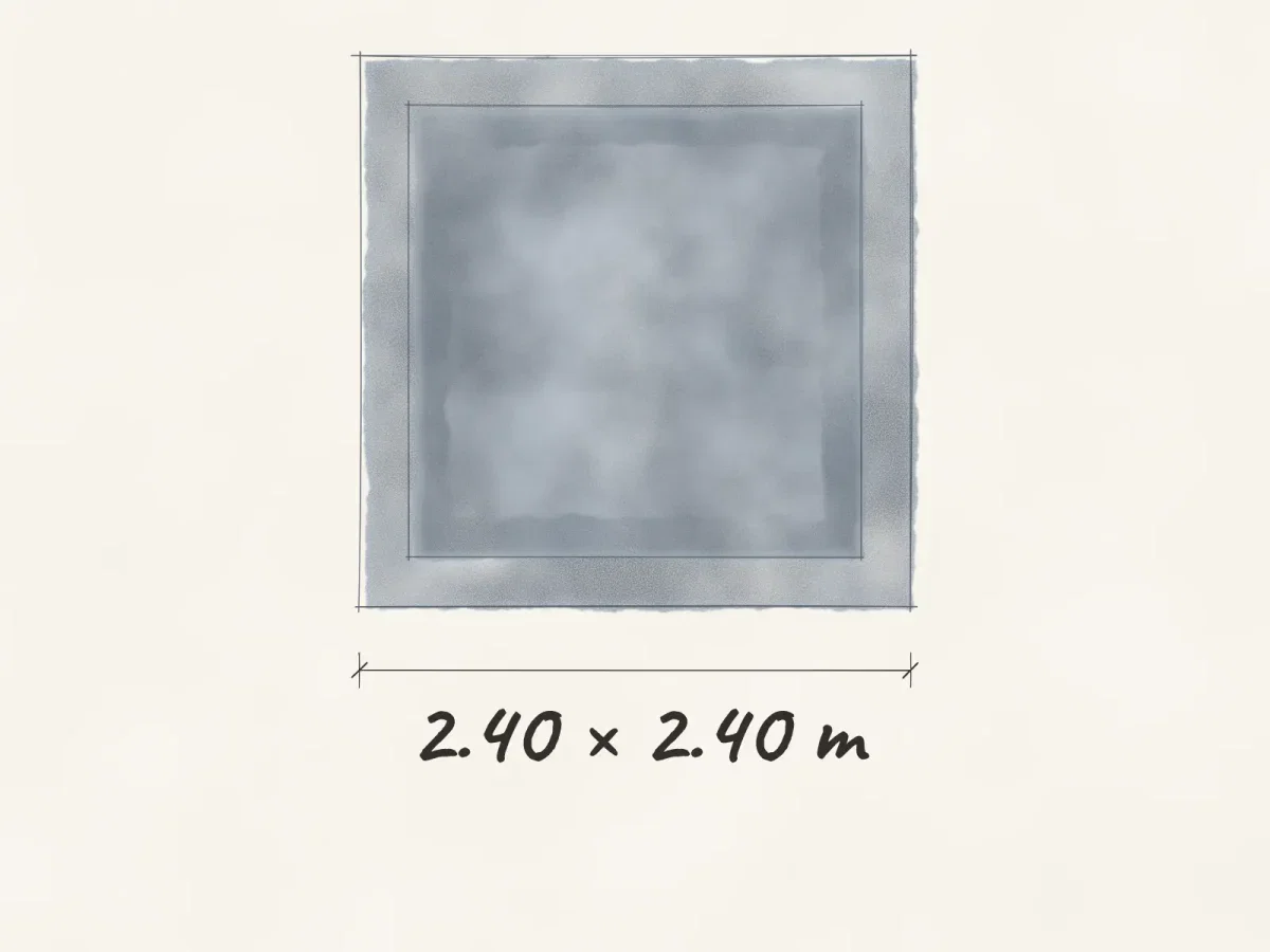 Tapete cuadrado de 2.40 × 2.40 m dibujado a mano