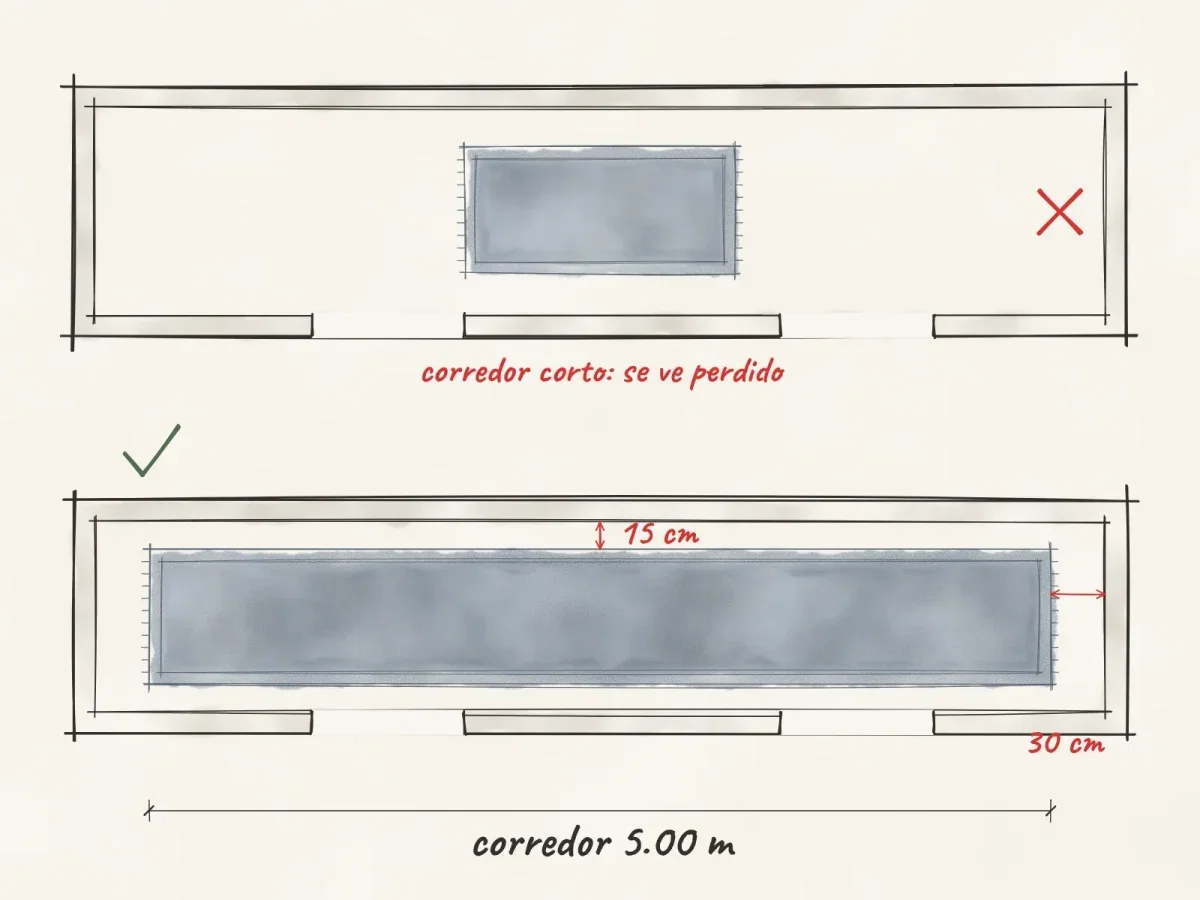 Comparación de un corredor corto y uno de 5.00 m en un pasillo de 5.60 m
