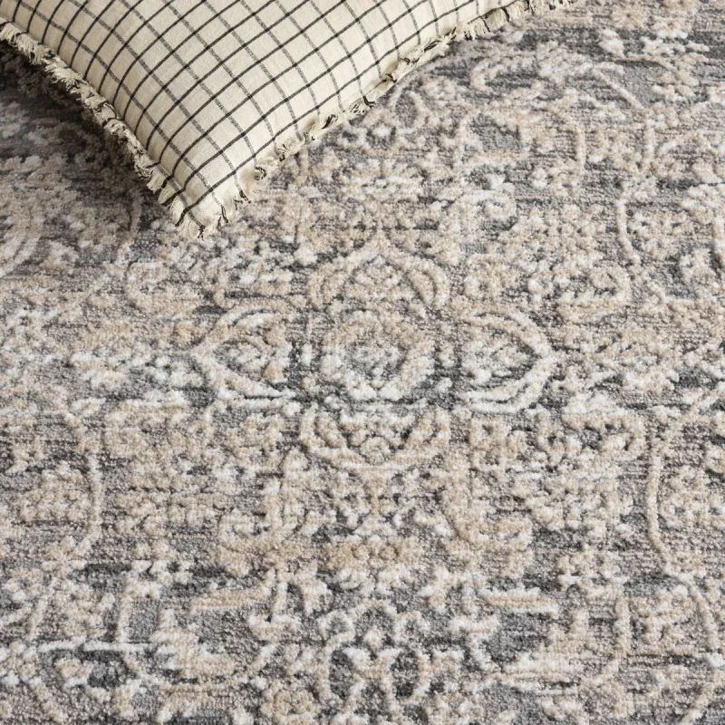Tapete Luneta Arabescos Persas en Gris con Beige