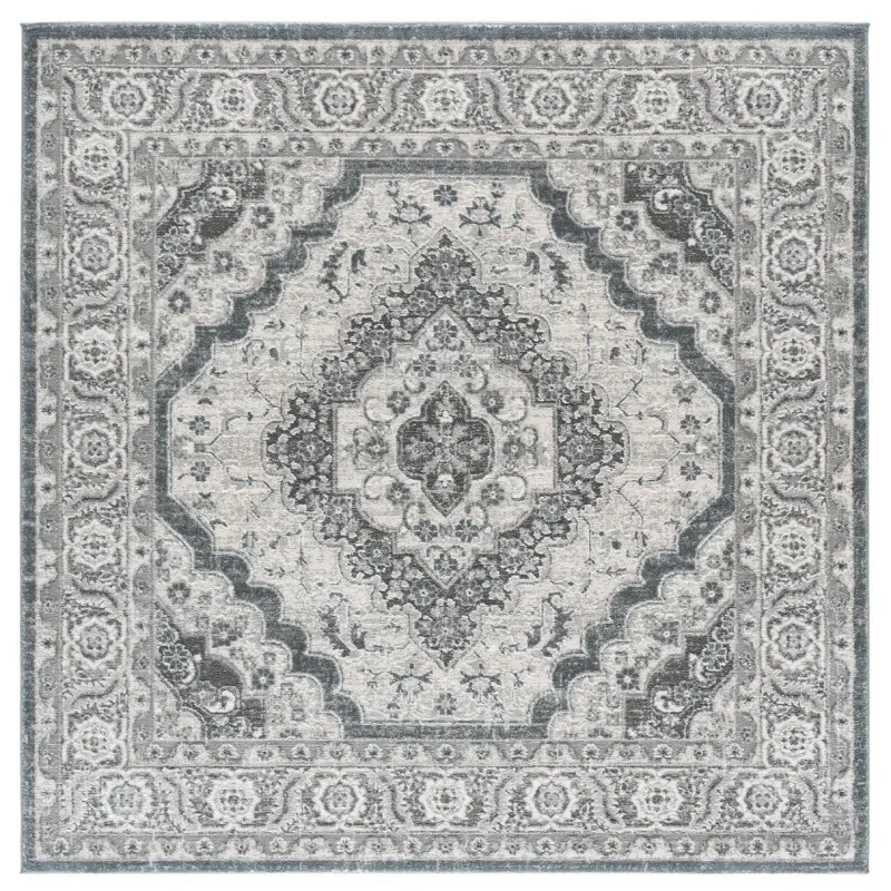 Tapete Luneta Medallón Octagonal en Marfil con Azul