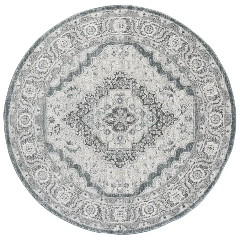 Tapete Luneta Medallón Octagonal en Marfil con Azul