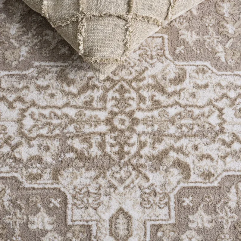 Tapete Luneta Medallón Ornamental en Beige con Gris