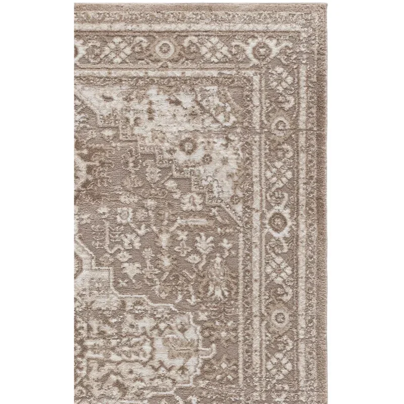 Tapete Luneta Medallón Ornamental en Beige con Gris