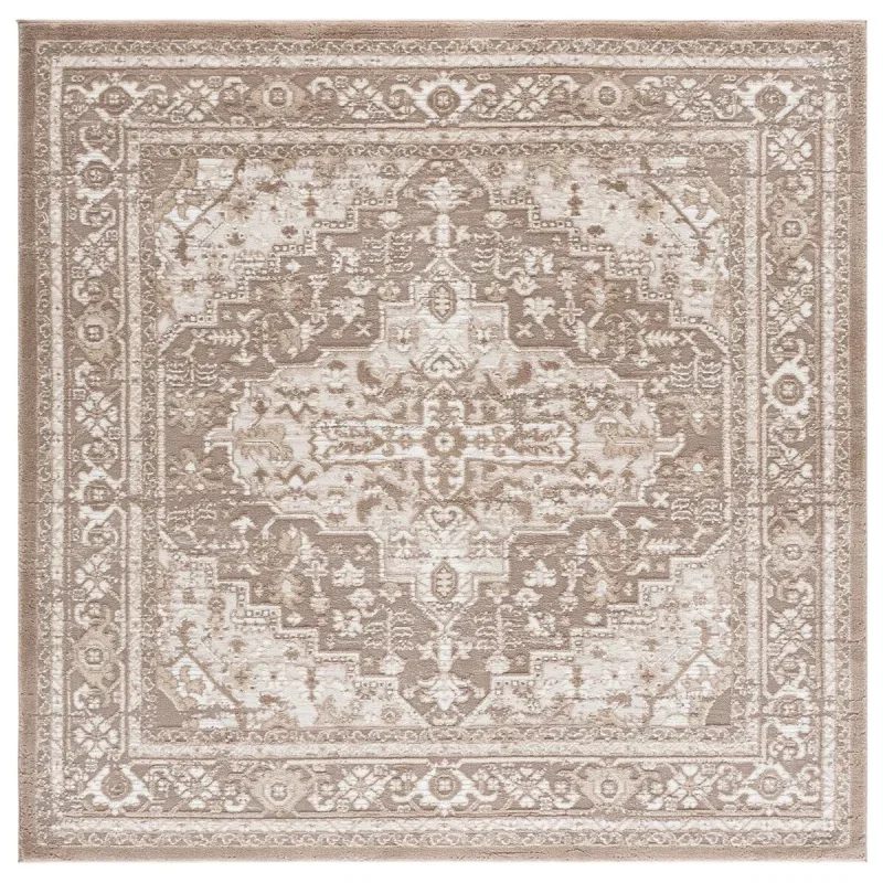 Tapete Luneta Medallón Ornamental en Beige con Gris