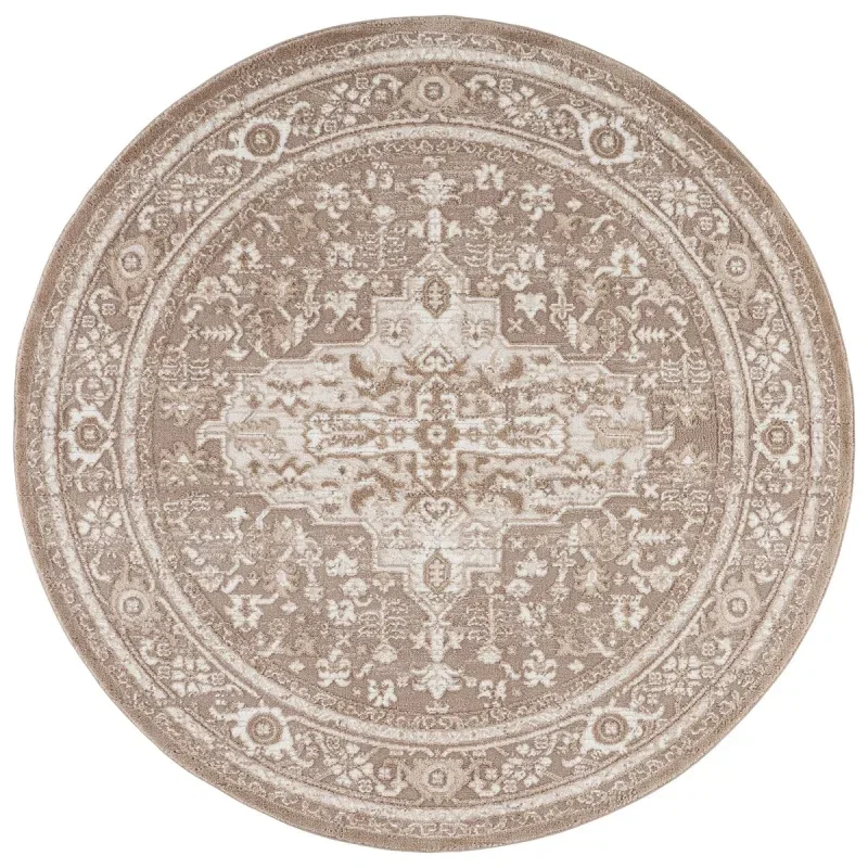Tapete Luneta Medallón Ornamental en Beige con Gris