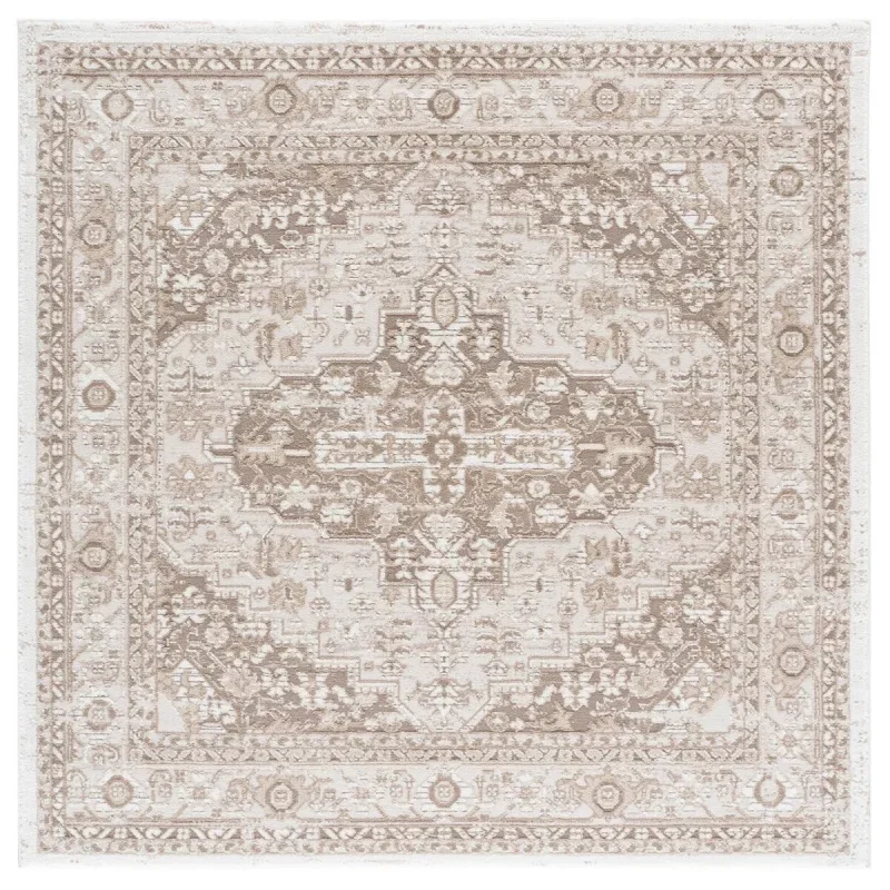 Tapete Luneta Medallón Ornamental en Marfil con Beige