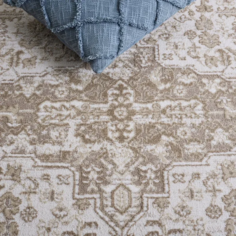 Tapete Luneta Medallón Ornamental en Marfil con Beige