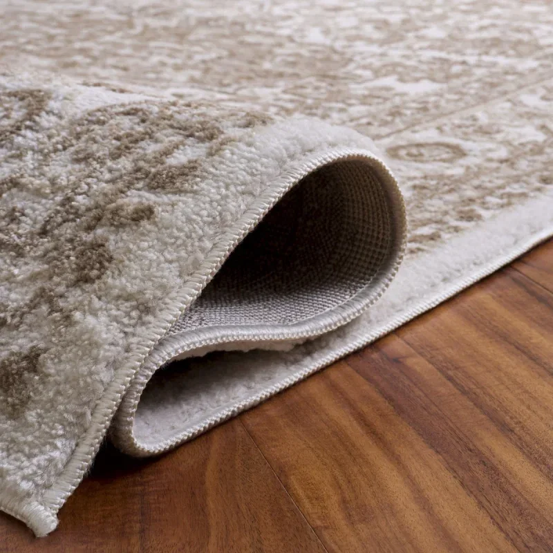 Tapete Luneta Medallón Ornamental en Marfil con Beige