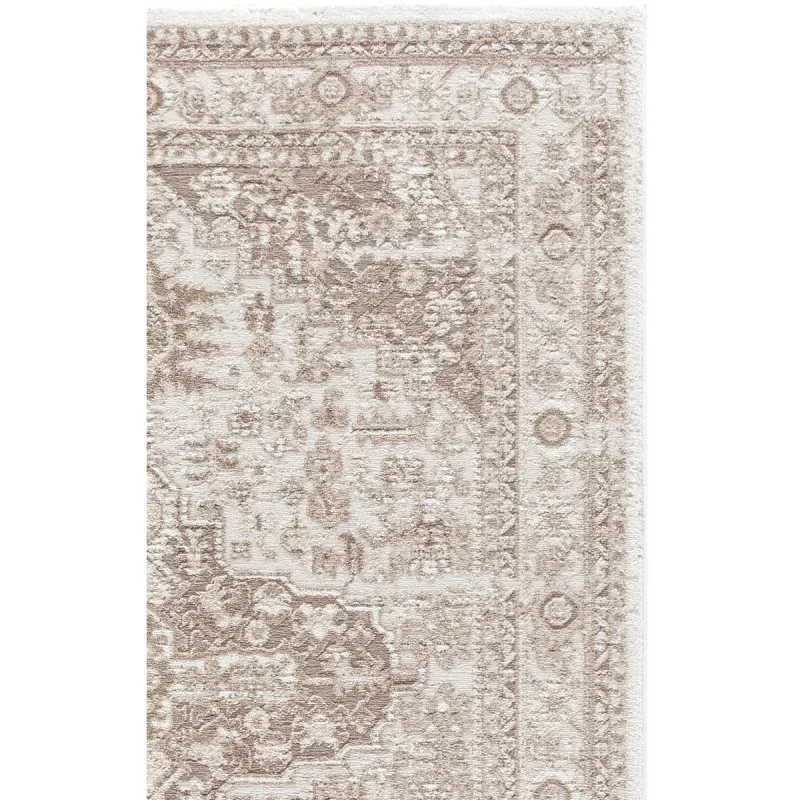 Tapete Luneta Medallón Ornamental en Marfil con Beige