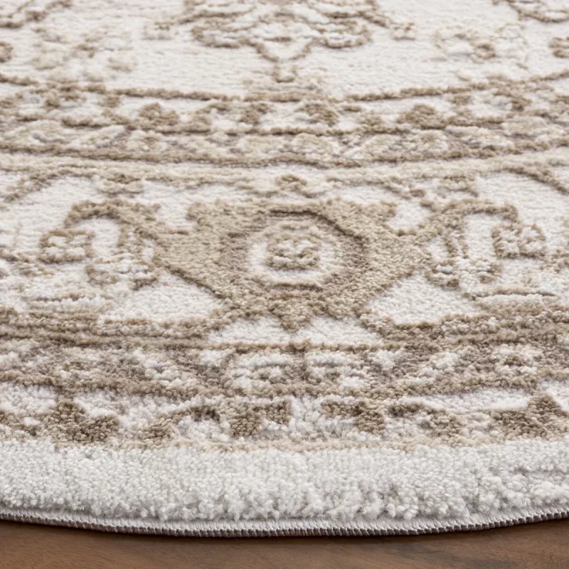 Tapete Luneta Medallón Ornamental en Marfil con Beige