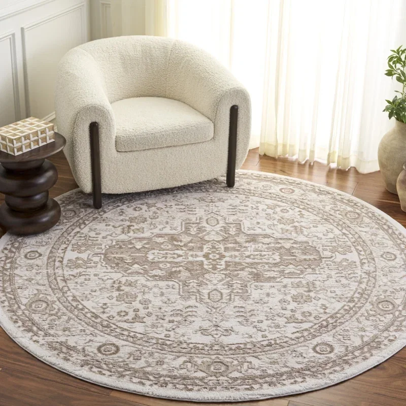 Tapete Luneta Medallón Ornamental en Marfil con Beige