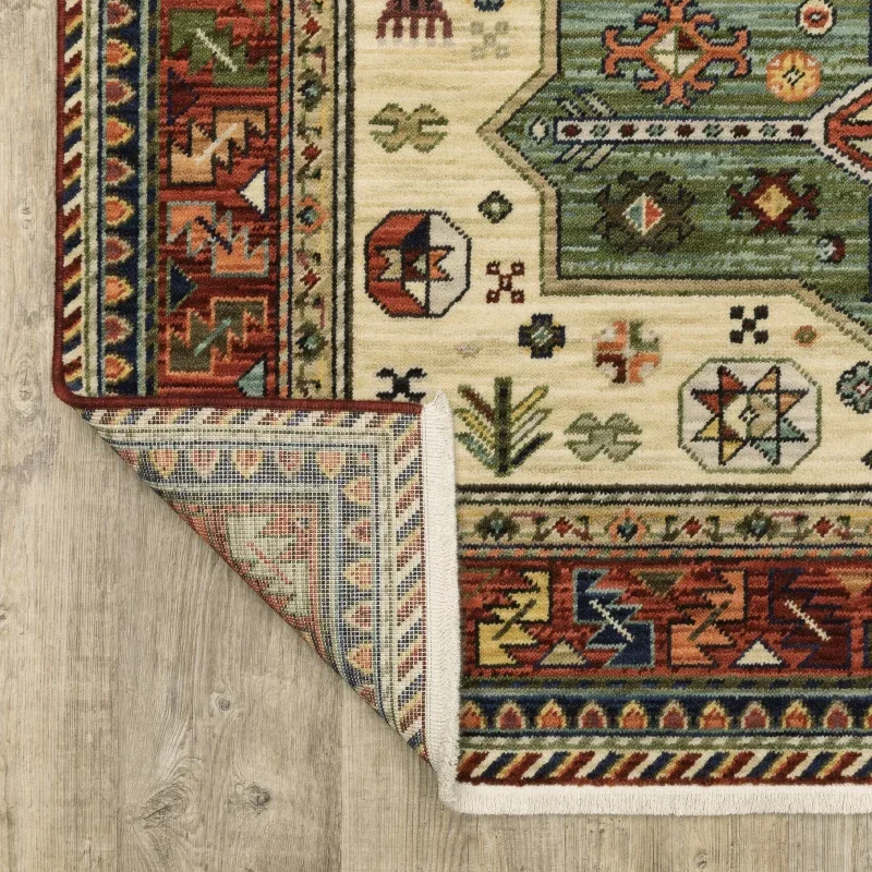 Tapete Carmesí Tribal en Marfil