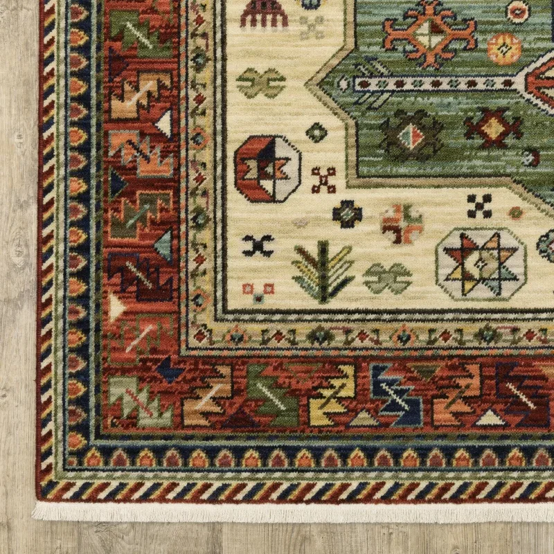 Tapete Carmesí Tribal en Marfil