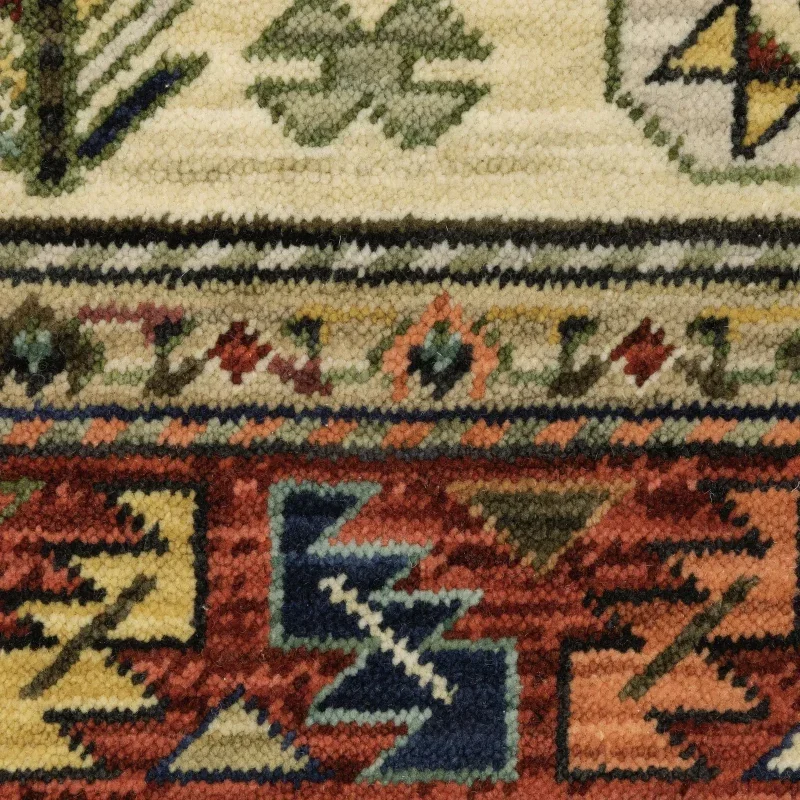 Tapete Carmesí Tribal en Marfil