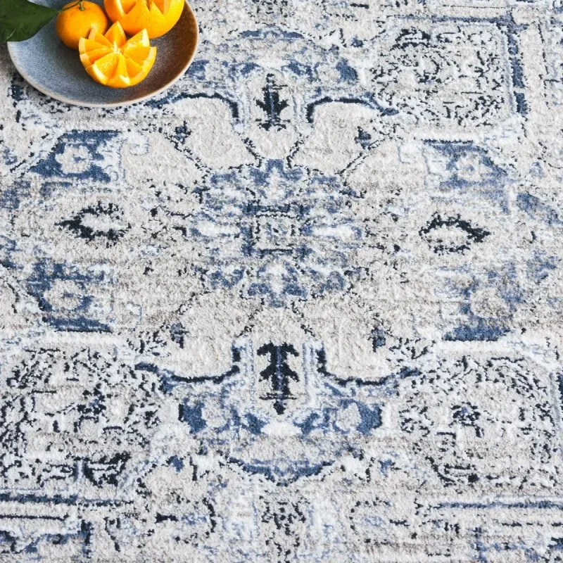 Tapete Tomás Medallón Persa en Gris Claro con Azul