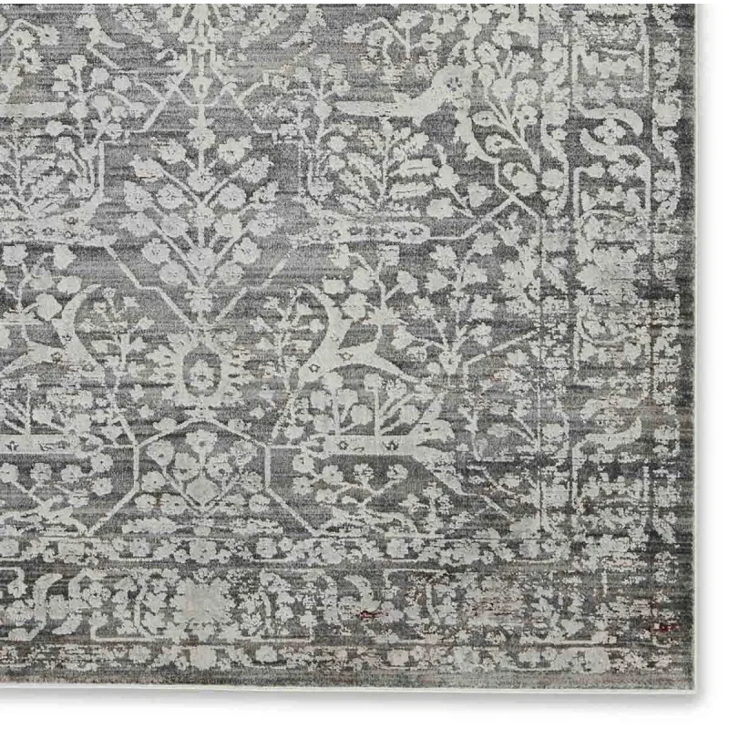 Tapete Fronda Floral Gastado en Gris